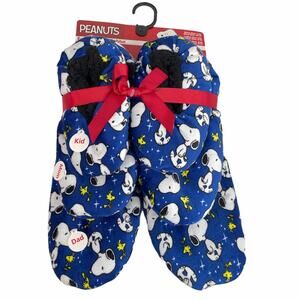 Peanuts Snoopy Mom Dad and Child Slippers Blue White